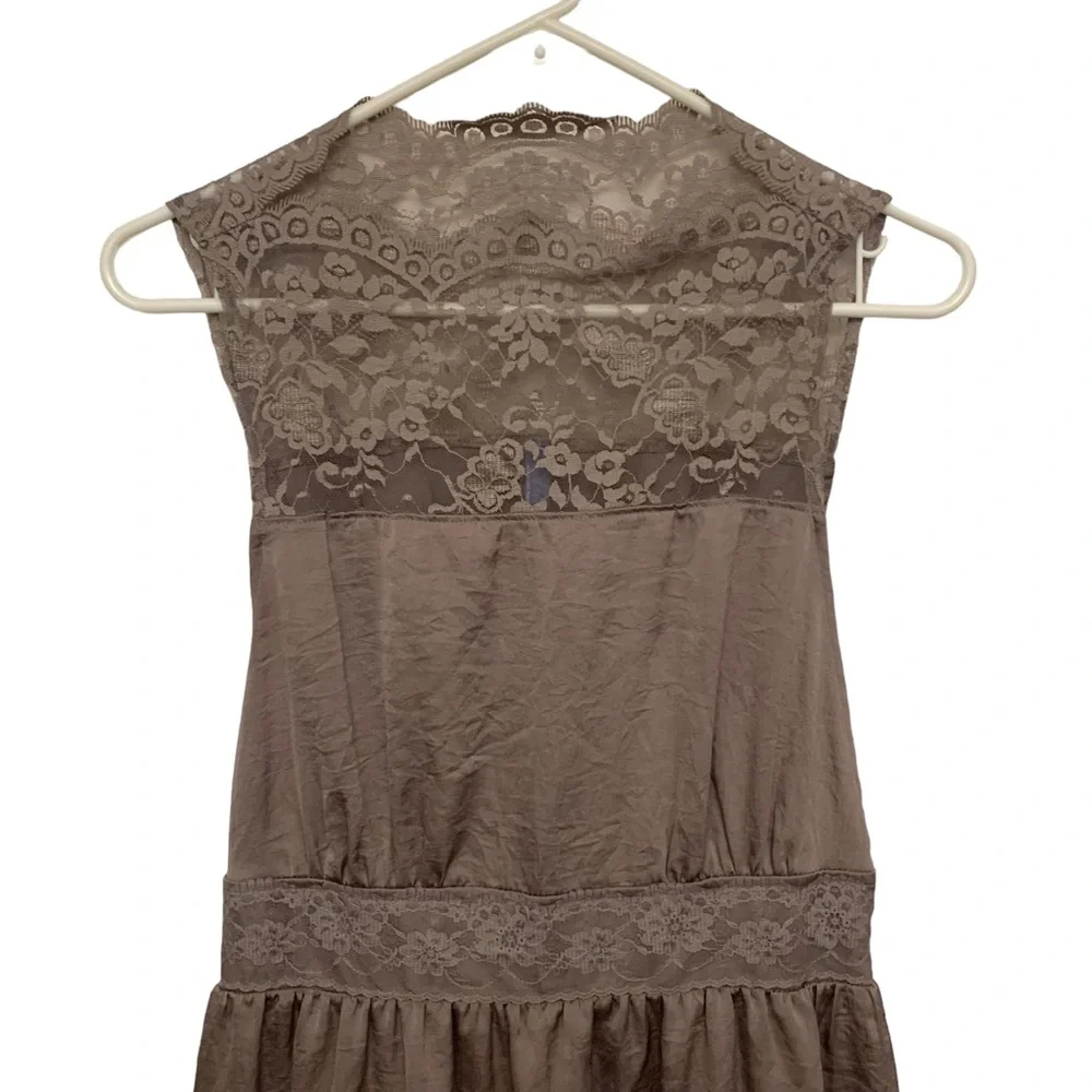 Free People Gray Lace Open Side Mini Dress Boho Sleeveless Festival